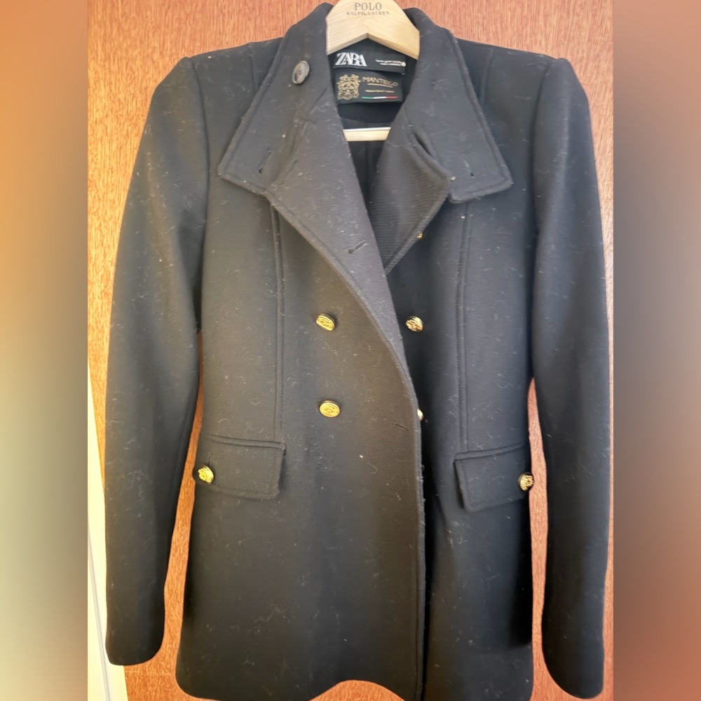 Zara Black Pea Coat with Gold Buttons